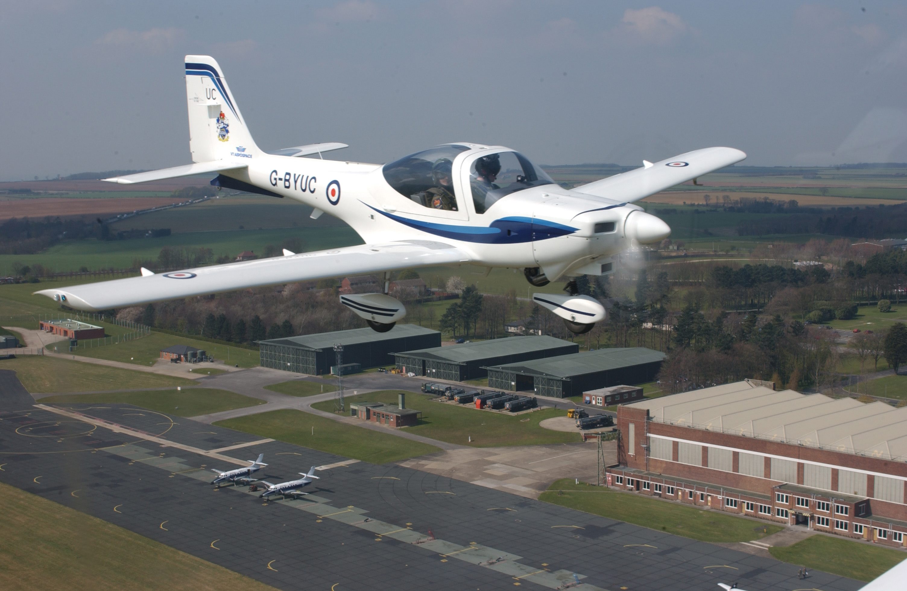 A Royal Air Force Grob Tutor photographed over Lincolnshire.
